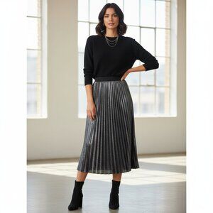 Caslon Pleated Metallic Midi Skirt Silver XL- Some metallic coating is missing